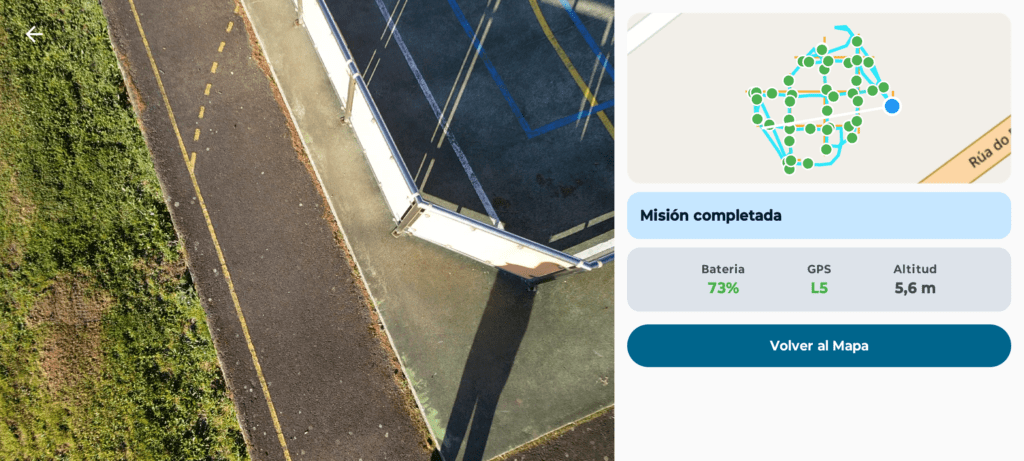 Aplicación en su estado actual, mostrando el mapa de vuelo y el rumbo seguido