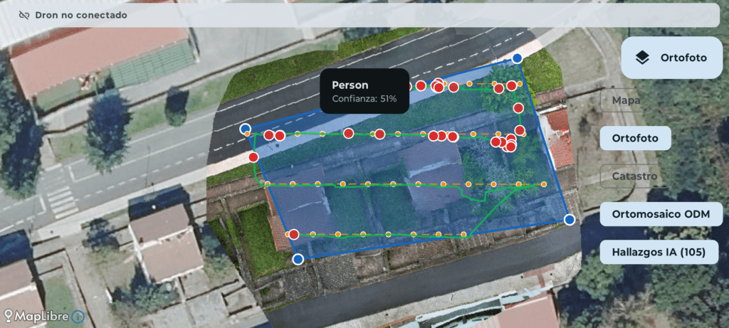 Resultado del vuelo del lado de la app. La captura incluye algunas mejoras de fases posteriores