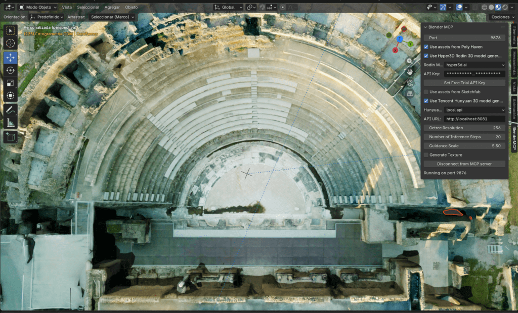 Vista cenital del Teatro en Blender